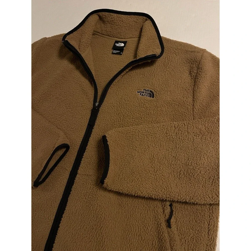 North Face Sherpa Fleece Jacket Full Zip Coat XL Pocket Tan Brown Hiking Outdoor